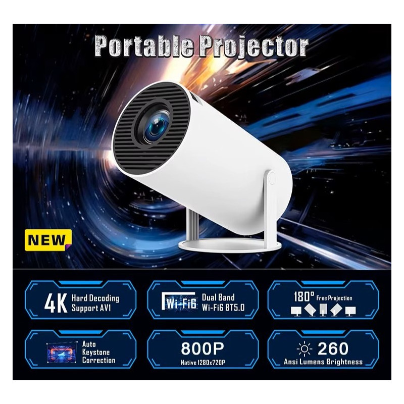 Tragbar HY300Pro Smart  Projektor 4K Beamer mit Andriod system problemlos überall hin mitnehmen